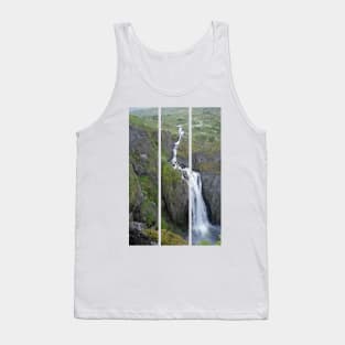 Wonderful landscapes in Norway. Vestland. Beautiful scenery of Voringfossen waterfall in the Mabodalen valley on the Hardanger scenic route. Mountains, trees in background. Cloudy day (vertical) Tank Top